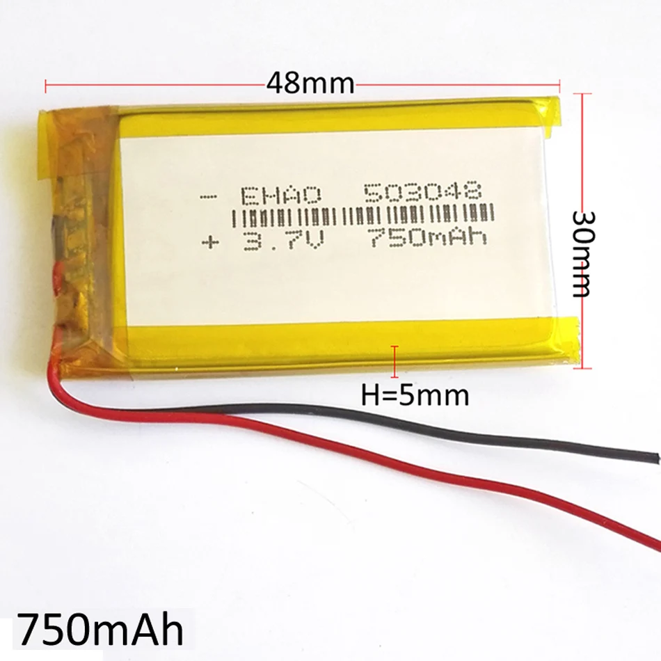 3.7V 750mAh LiPo Rechargeable Battery 503048 + JST PH 2.0 2Pin Plug For Mp3 GPS Bluetooth Ebooks Mobile Phone Recorde Camera