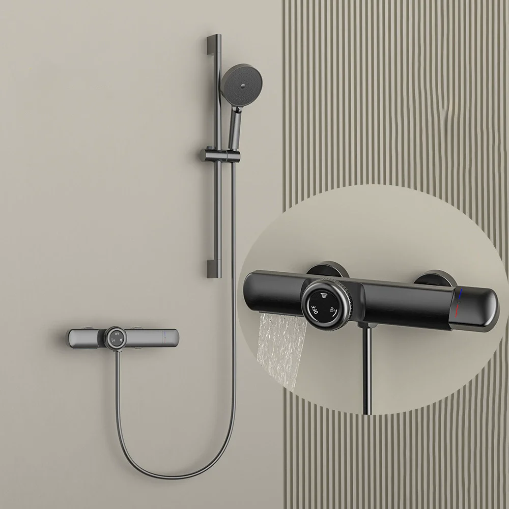 

Bathroom Bathtub Faucet Set Wall Mounted Brass 2ways Shower Faucet Set Grey Chrome Thermostatic Shower Faucet Set Brass