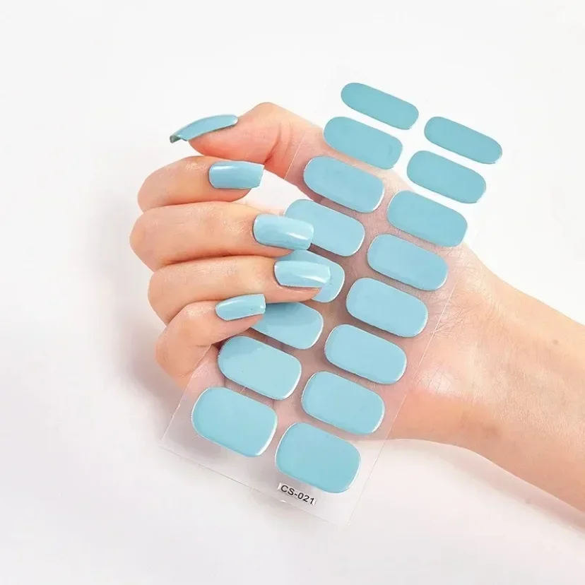 16 puntas de gel semicuradas de color sólido, calcomanías de uñas que se curan con lámpara UV/LED, decoración de uñas de larga duración 3