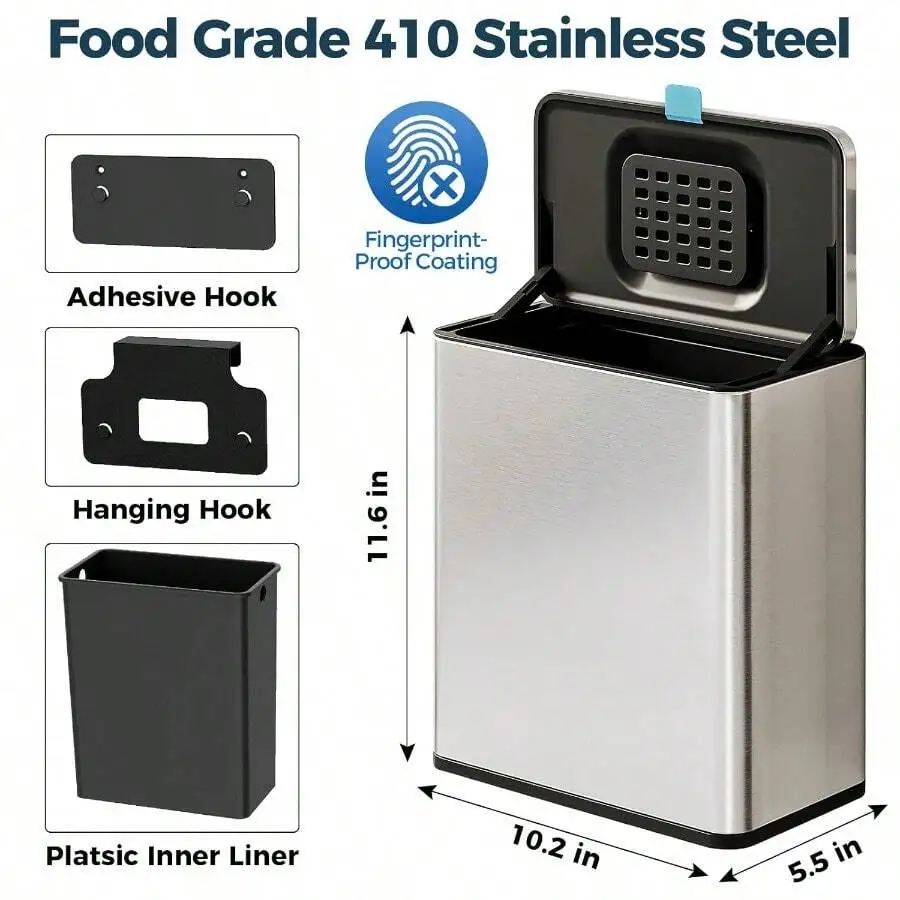 

Stainless Steel Step Trash Can With Soft Close Lid Foot Pedal And Inner Liner 13 Gallon