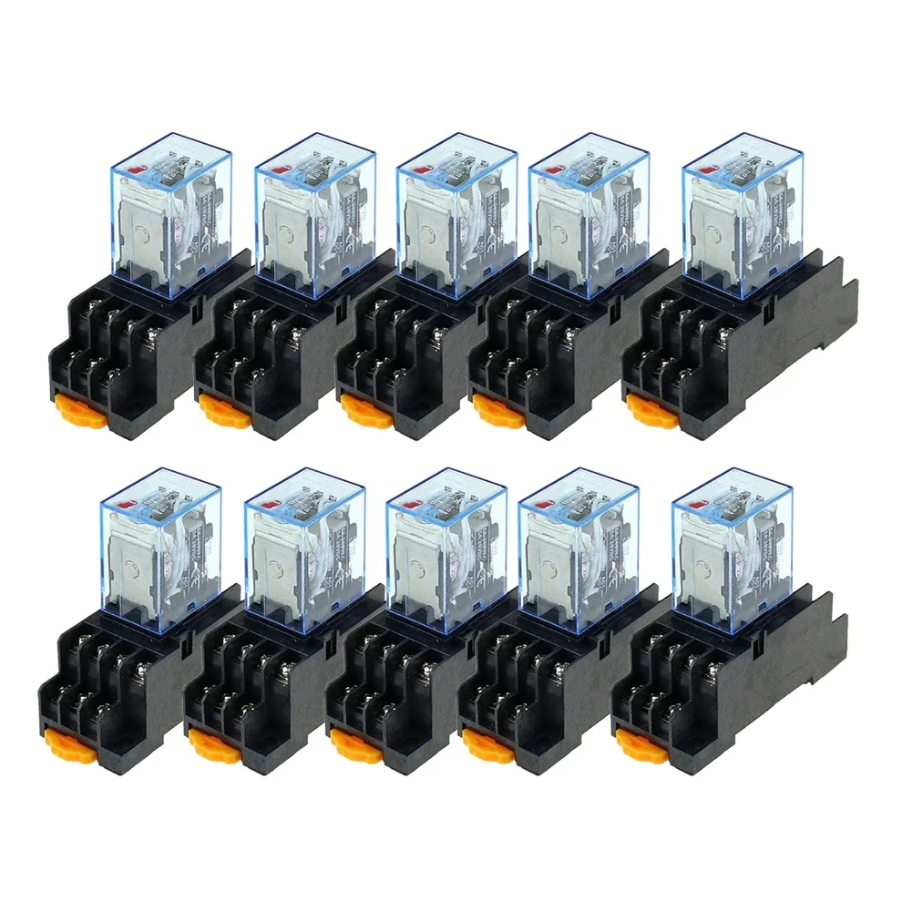 

SCLS 10Pc MY4NJ 14PIN 4DPDT Electronic Mini Electromagnetic Relay 5A Coil with PYF14A Socket Base AC 220V