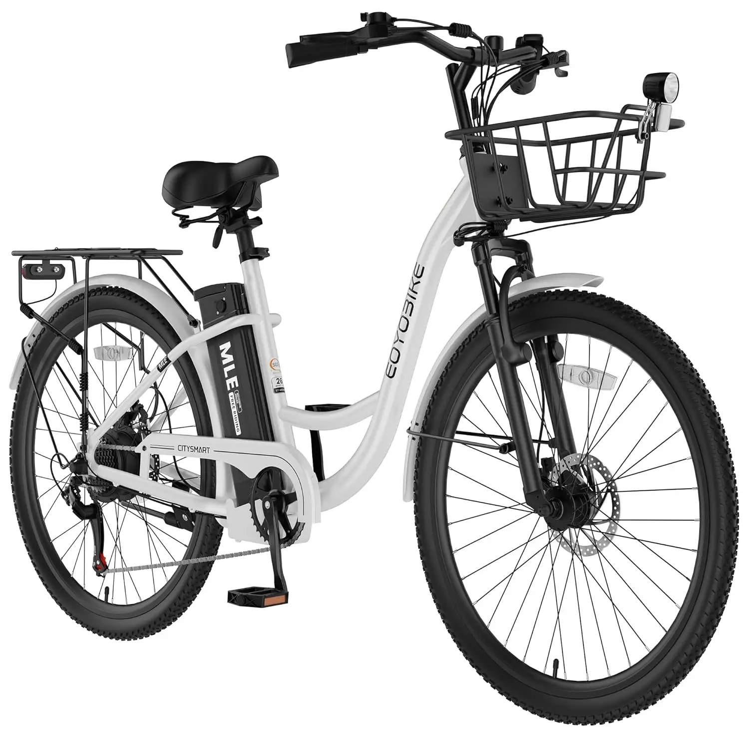 

350W 20MPH Electric Bike 36V 10.4Ah Battery Aluminum Frame Suspension Disc Brakes Basket Rack 330 lbs, Customized