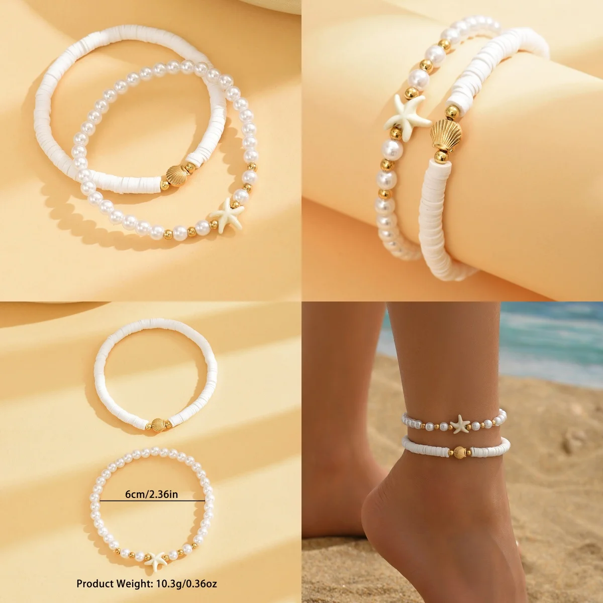 Stackable Bohemian Alloy Shell Starfish Anklet Chain Set For Women Bracelet Barefoot Summer Beach Foot Fashion Jewelry Wholesale