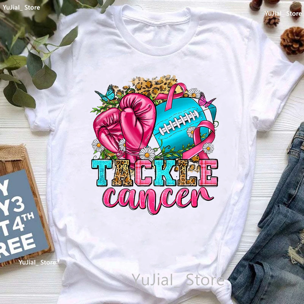 Tackle Cancer Graphic Print Tshirt Women'S Clothing Fashion Leopard Flowers T Shirt Femme Harajuku Shirt Cool Wmale Dropshipping