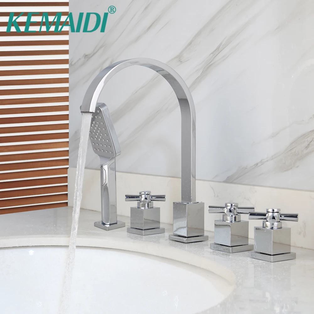 

KEMAIDI Chrome Finish Shower Bathtub Faucet Solid Brass Stream Spray Hot Cold Water Mixer Tap Chrome Bathroom Bathtub Faucet Set