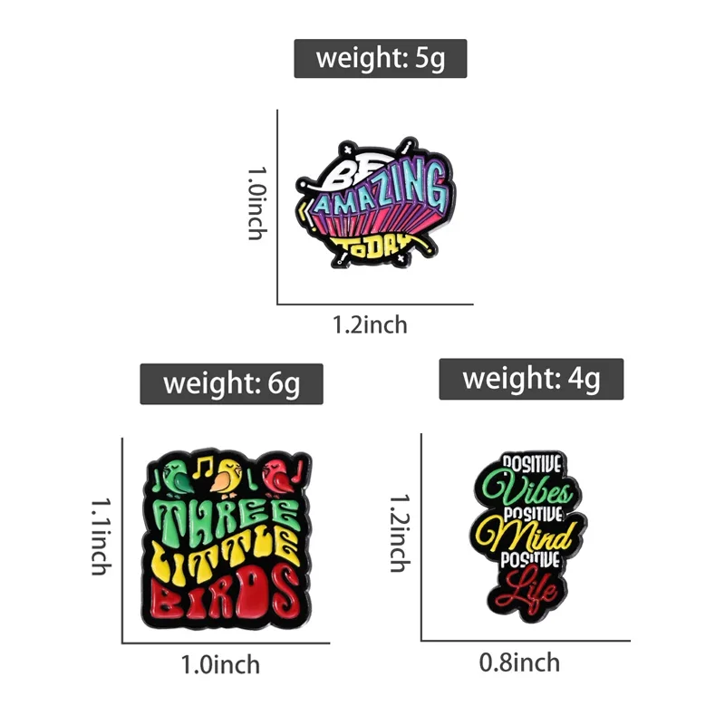 Funny Colorful Text Brooch Enamel Pins Custom AMAZING Three Little Birds Sings Brooches Shirt Lapel Badges Cartoon Jewelry Gifts