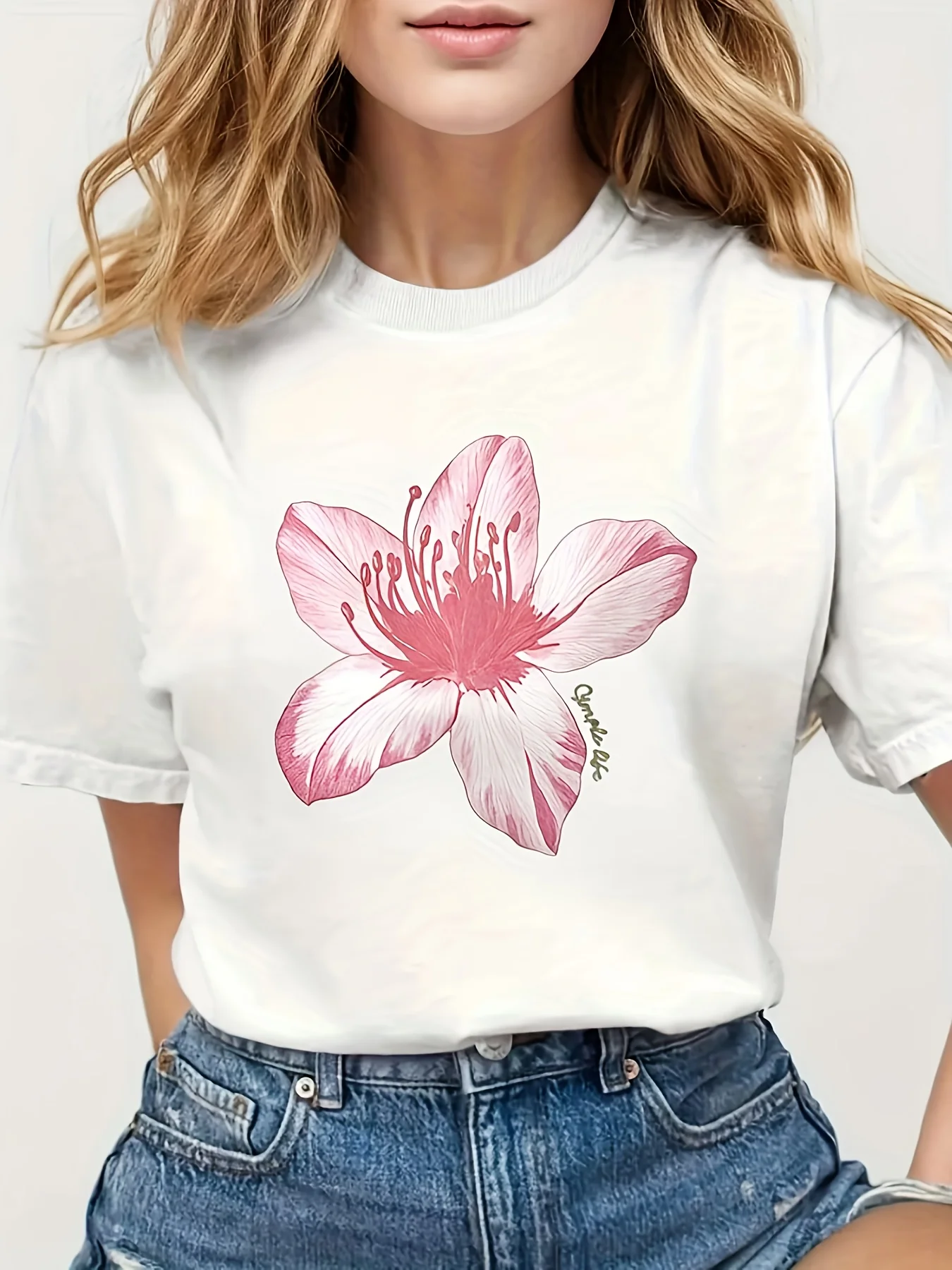 Flower T-Shirt Spring Flower T-Shirt Watercolor Painting T-Shirt Blooming T-Shirt Harajuku Short Sleeve Casual Aesthetic Clothes