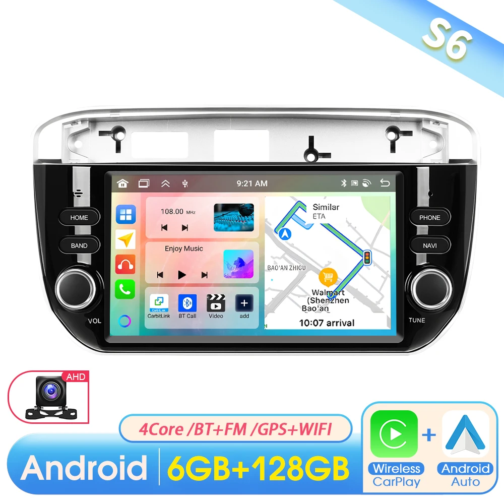 Podofo 7 inch 2DIN autoradio met Carplay, Android Auto, intelligent systeem, GPS navigatie, FM, BT voor Fiat Punto 2012-2015