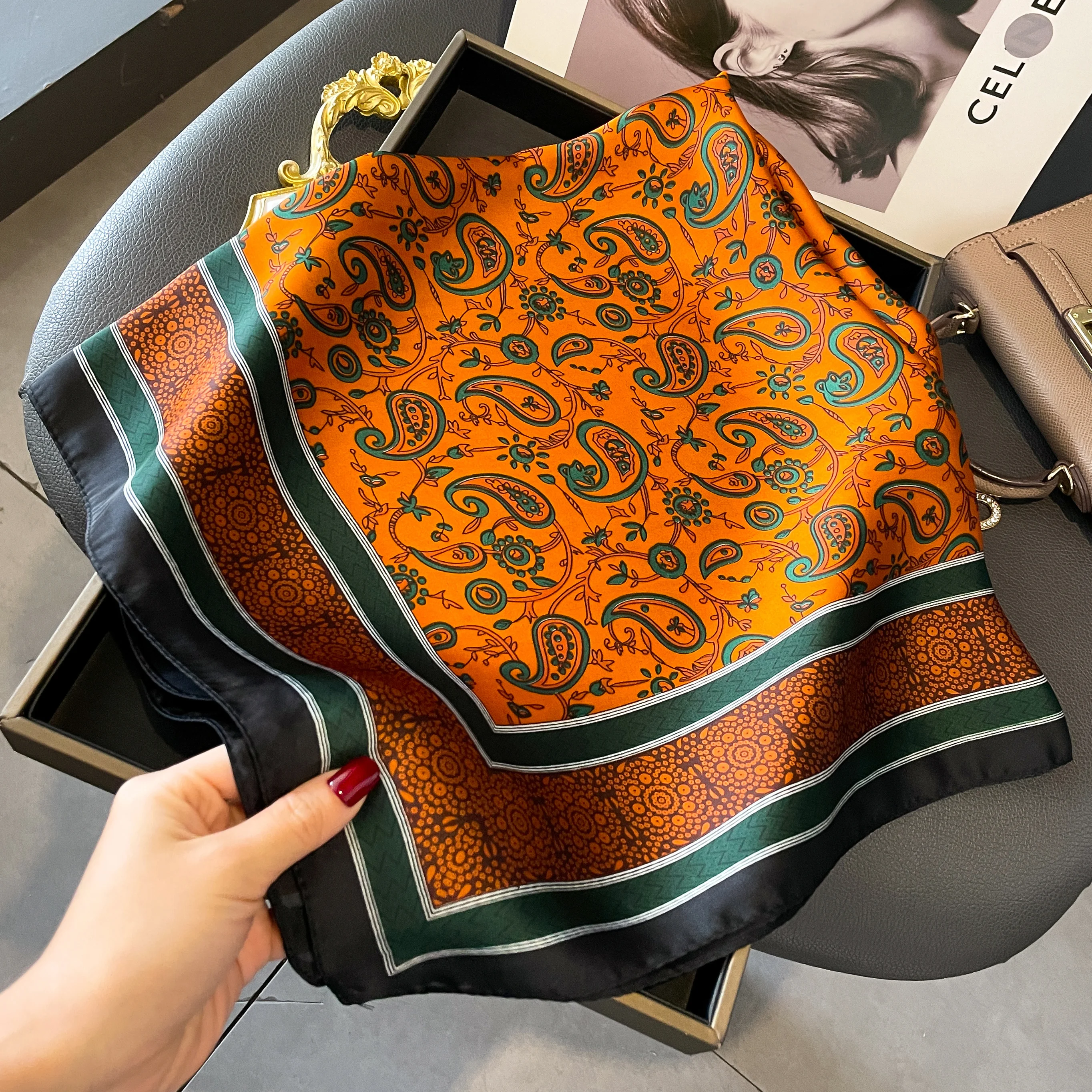 

New 70*70CM Silk Satin Square Scarf Women Handkerchief Printed Female Square Head Bandana Small Neck Muffler Hijab Lady Girl