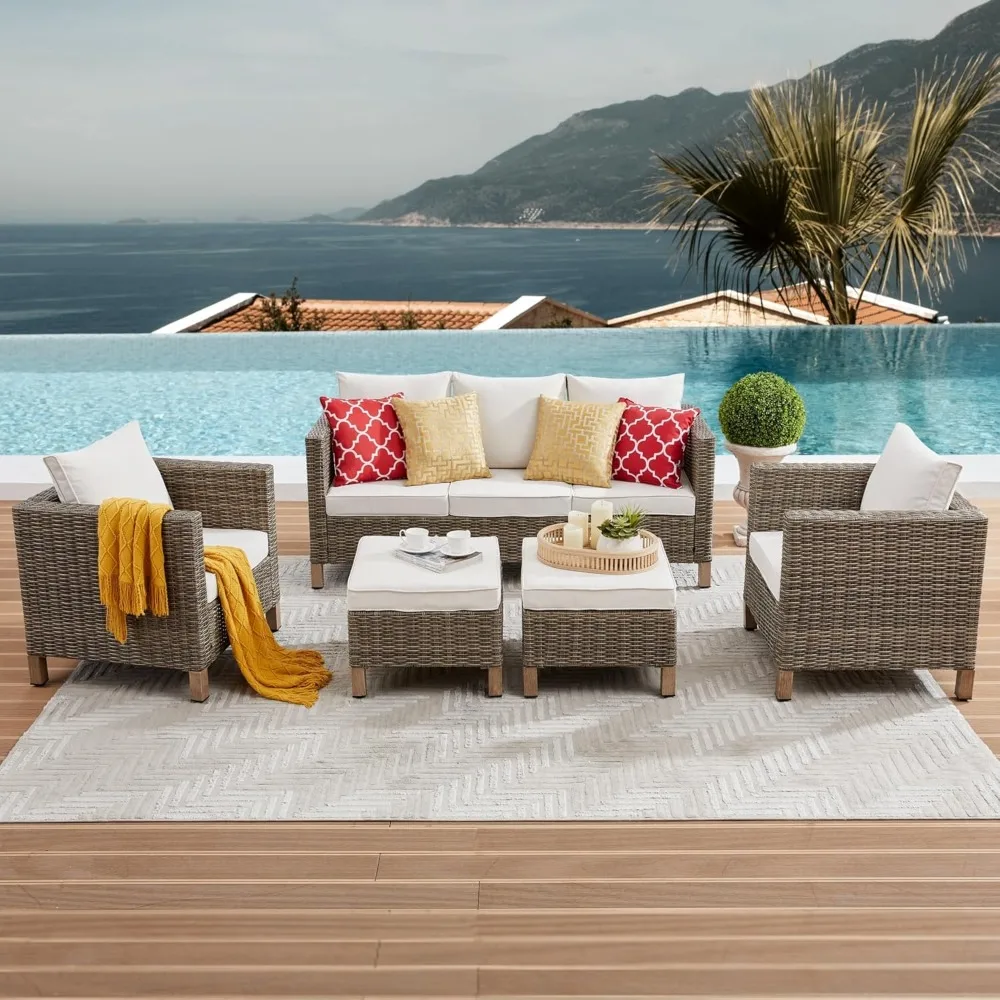 5 Pieces Patio Furniture Sets All Weather Wicker Rattan Sectional Sofa Outdoor Furniture Conversation Set for Porch Garden