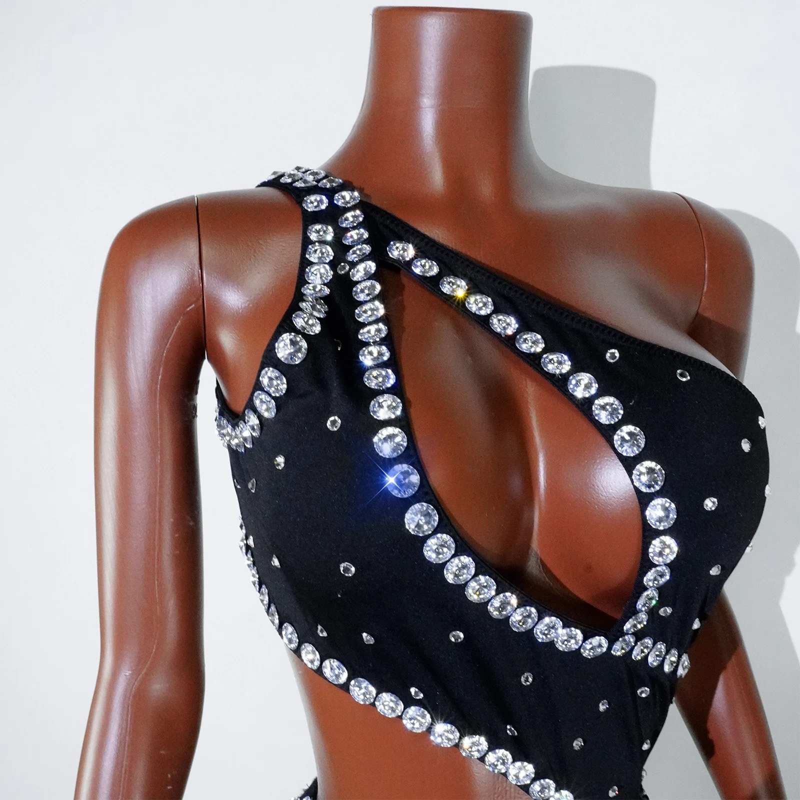 O novo diamante brilhante sexy preto recorte mini vestido de baile festa de aniversário boate bar cantor dança desempenho traje