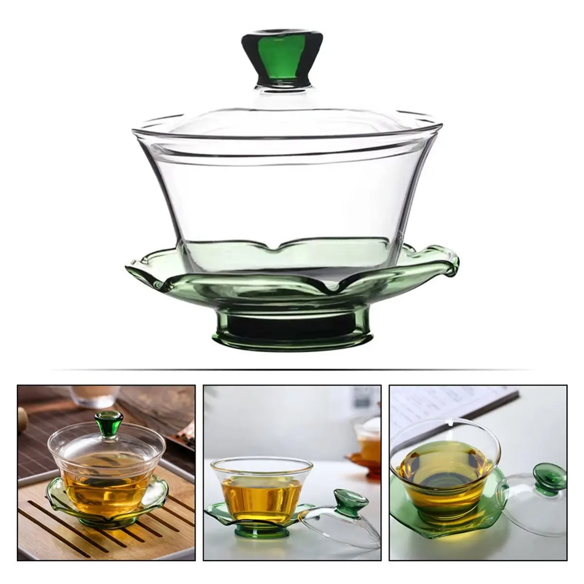 1Set Glass Tureen Teacup Transparent Chinese Style Tea Cup for Home Office Household Tea Brewing Cup Tureen Teacup