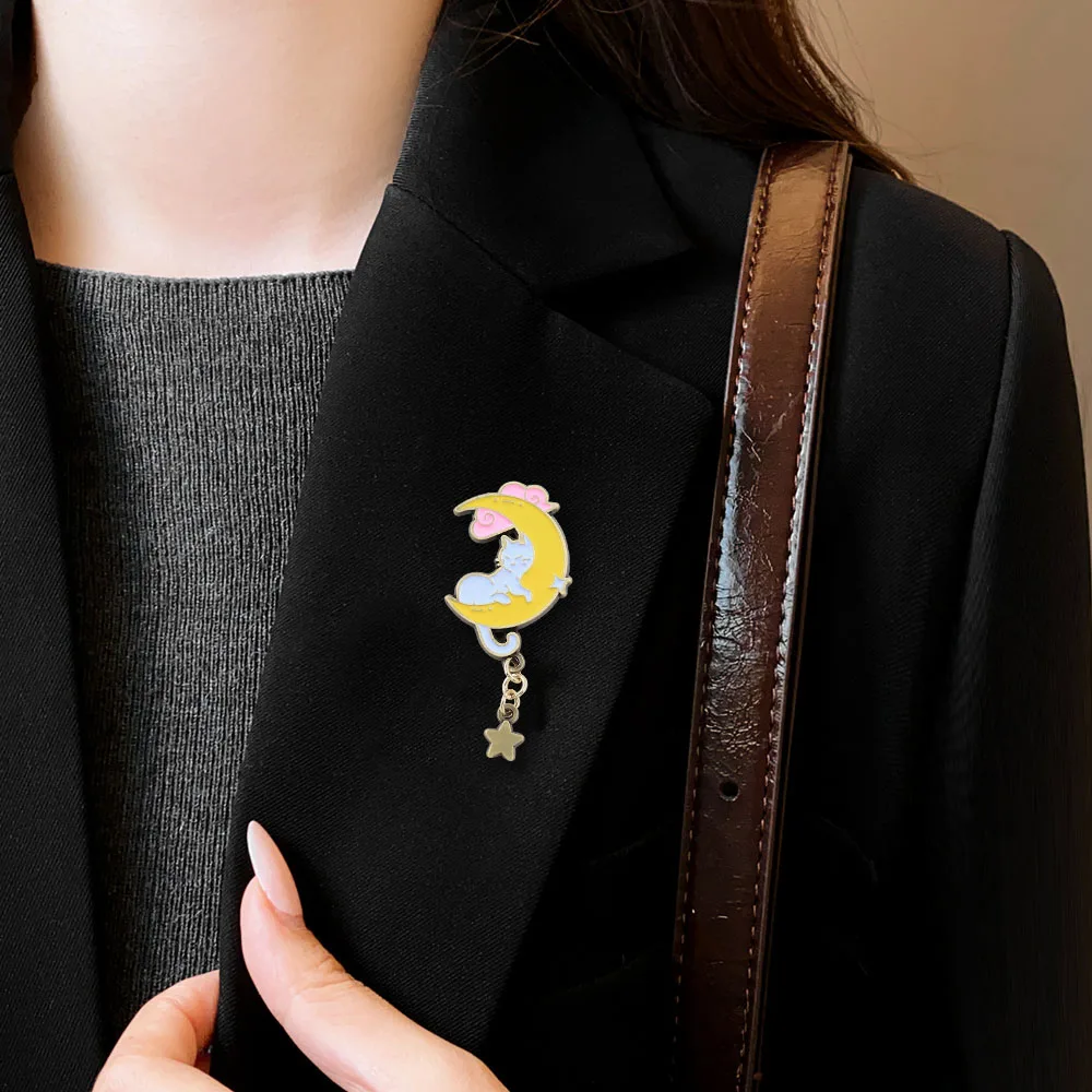 Niedliche schlafende Katze Emaille-Pin, bezaubernder Sternanhänger, Brosche, Cartoon-Kätzchen-Rucksack- und Kleidungsabzeichen, perfekte Geschenke für Katzenliebhaber. – Detail 9