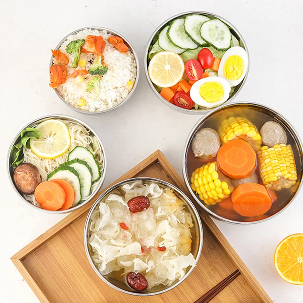 

Stainless Steel Bowl Double Wall Insulated Rice Soup Snack Bowl Home Restaurant Use Heavy Duty Anti-Fall Silver Adult Size