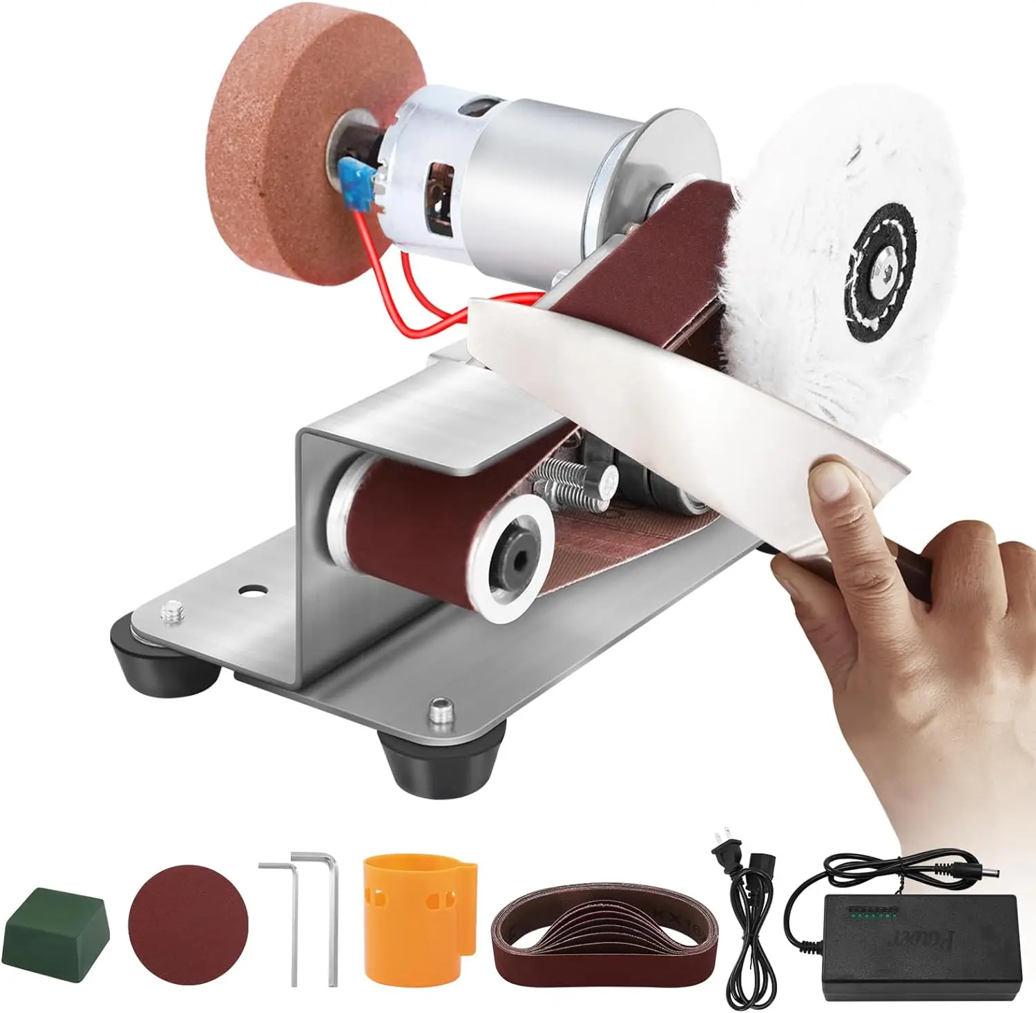 Electric belt Sander, Small belt sander, 15 degree table grinder with fixed angle, 7-level adjustable polisher