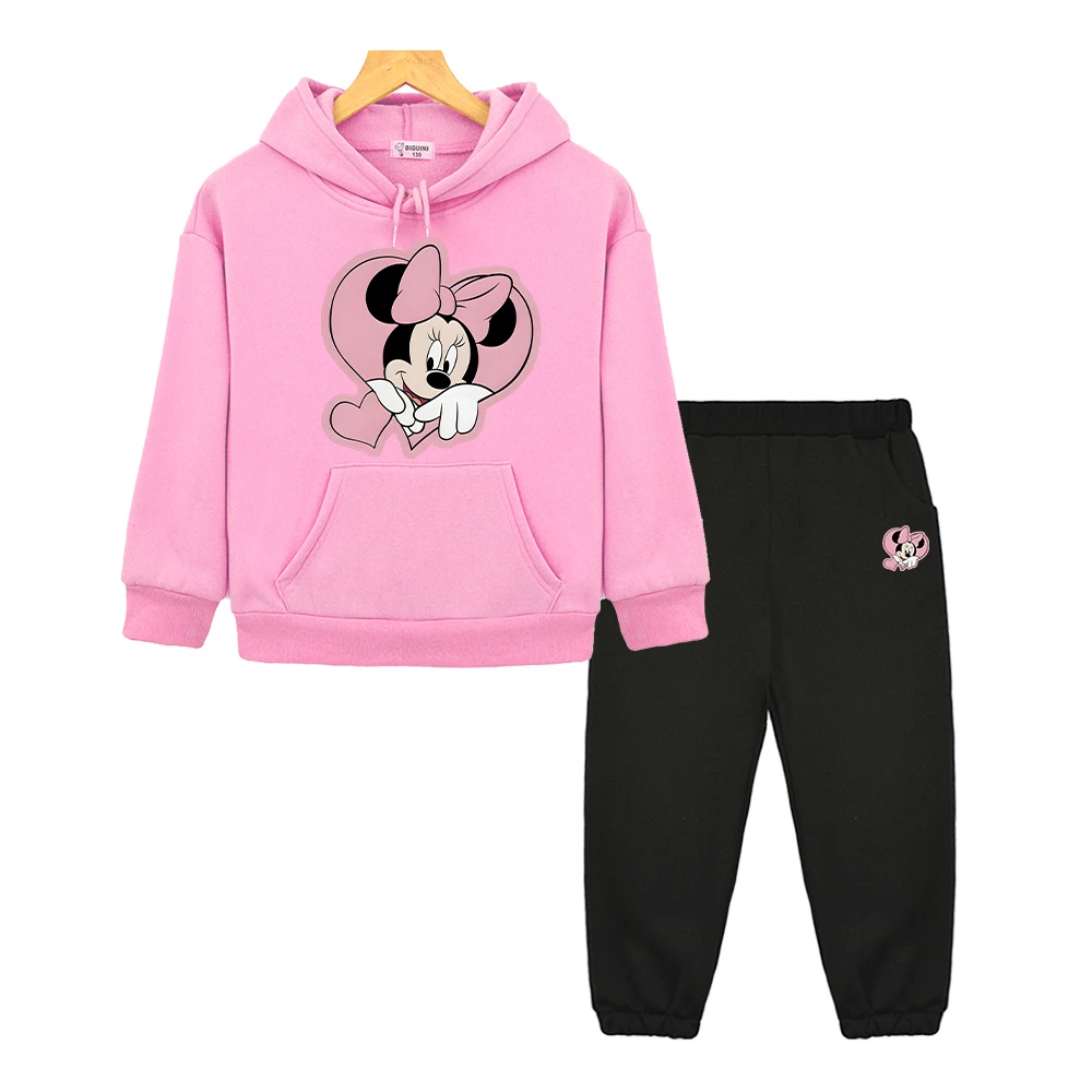 

mickey mouse print hoodie Fleece Sweatshirt Autumn boy girl Hooded Spors Sets Disney Cartoon pullover+Pant kids boutique clothes