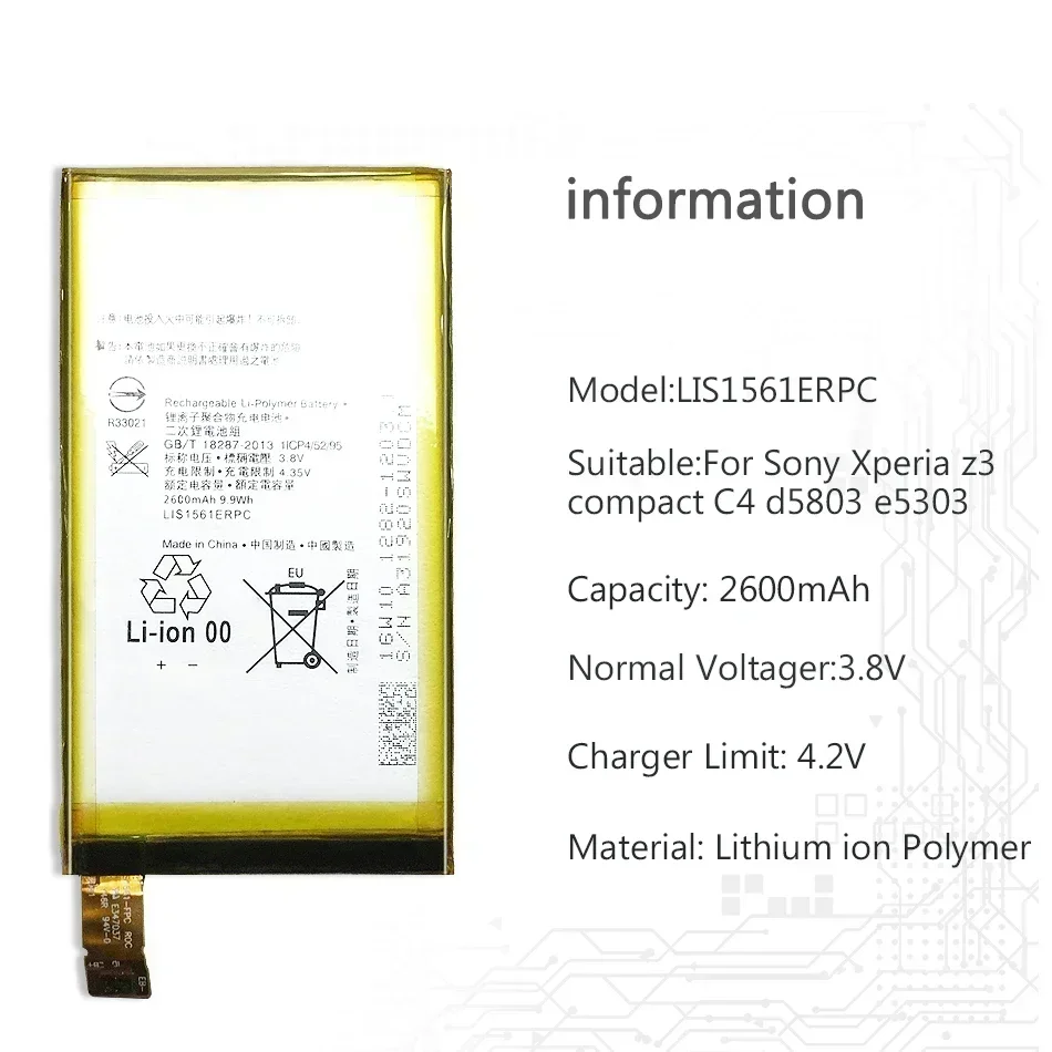 2600mAh LIS1561ERPC Battery for Sony Xperia Z3 Compact Z3c Mini D5803 D5833 for C4 E5303 E5333 E5363 E5306 Bateria Batteries