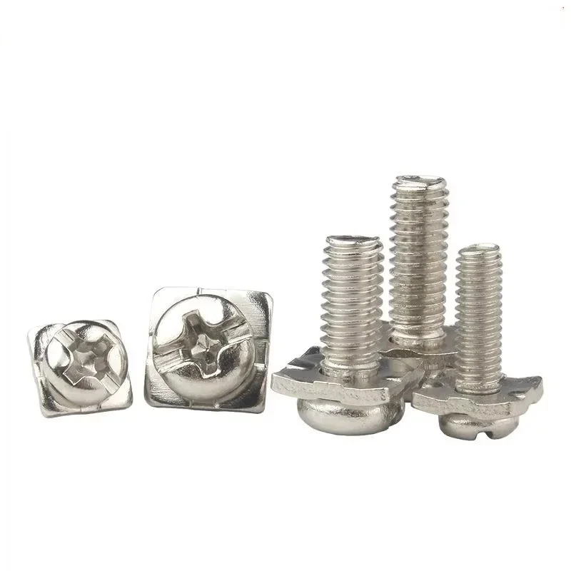 M3 M3.5 M4 M5 Nickel Plated Cross Round Head Square Combination Screws Cross Pan Head With Square Washer Flat Head Bolt