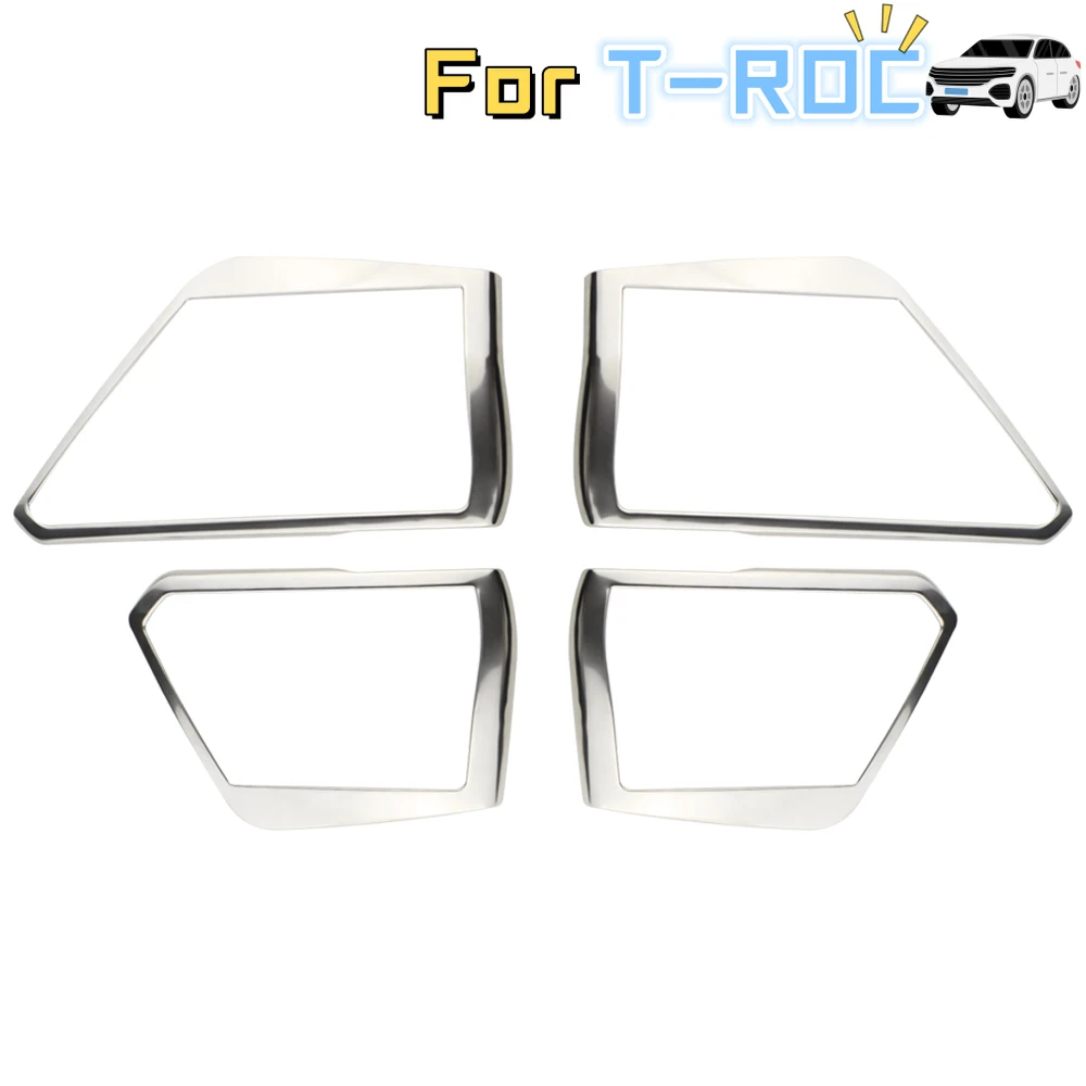 4Pcs Stainless Steel Car Door Inside Audio Speak Sound Cover for Volkswagen VW T-ROC TROC 2018-2023 Ring Circle Lamp Trim