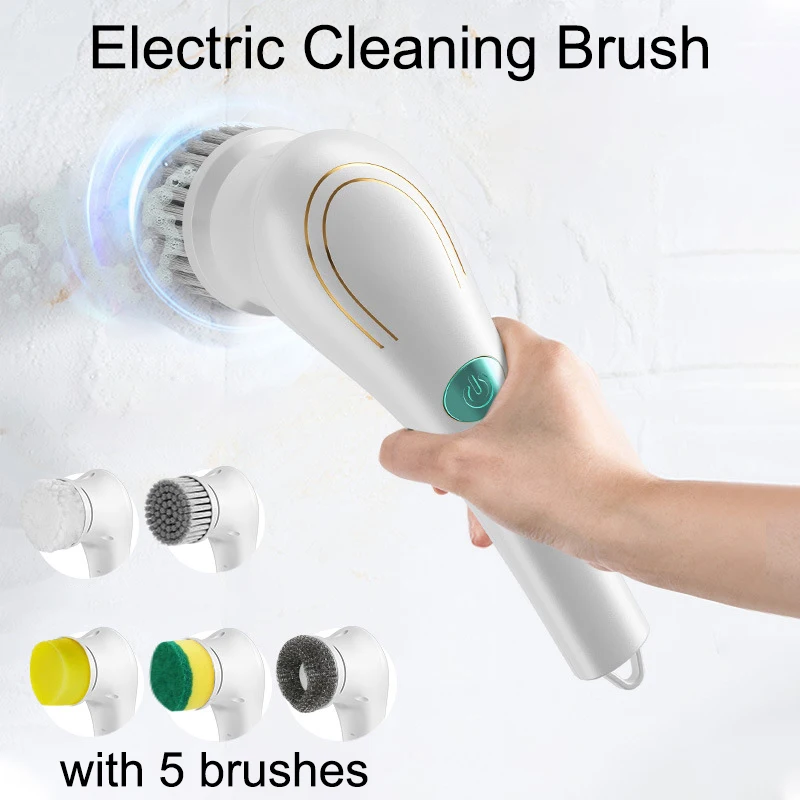 

5 In 1 Multifunctional Electric Cleaning Brush USB Waterproof Rechargeable Bathroom and Kitchen Tool Washing Shoes and Dishes