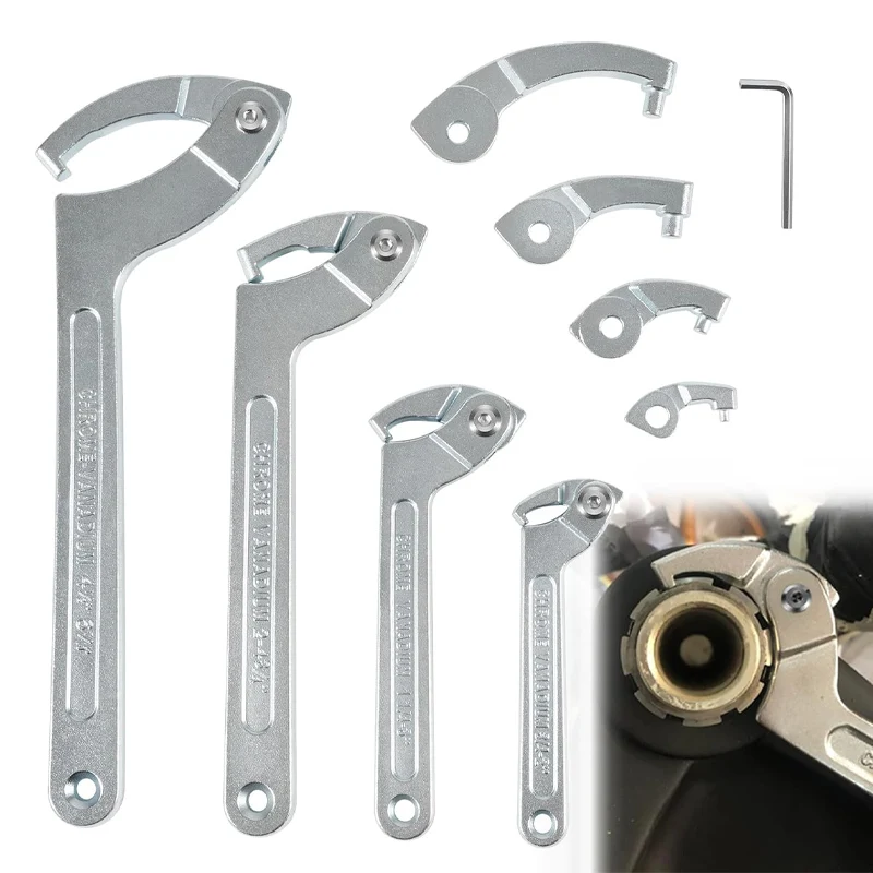 

Adjustable Pin Spanner Wrench Tool Set, 9 Pack C Spanner Nut Wrench Tools with Changeable Heads, Coilover Hook Wrenches
