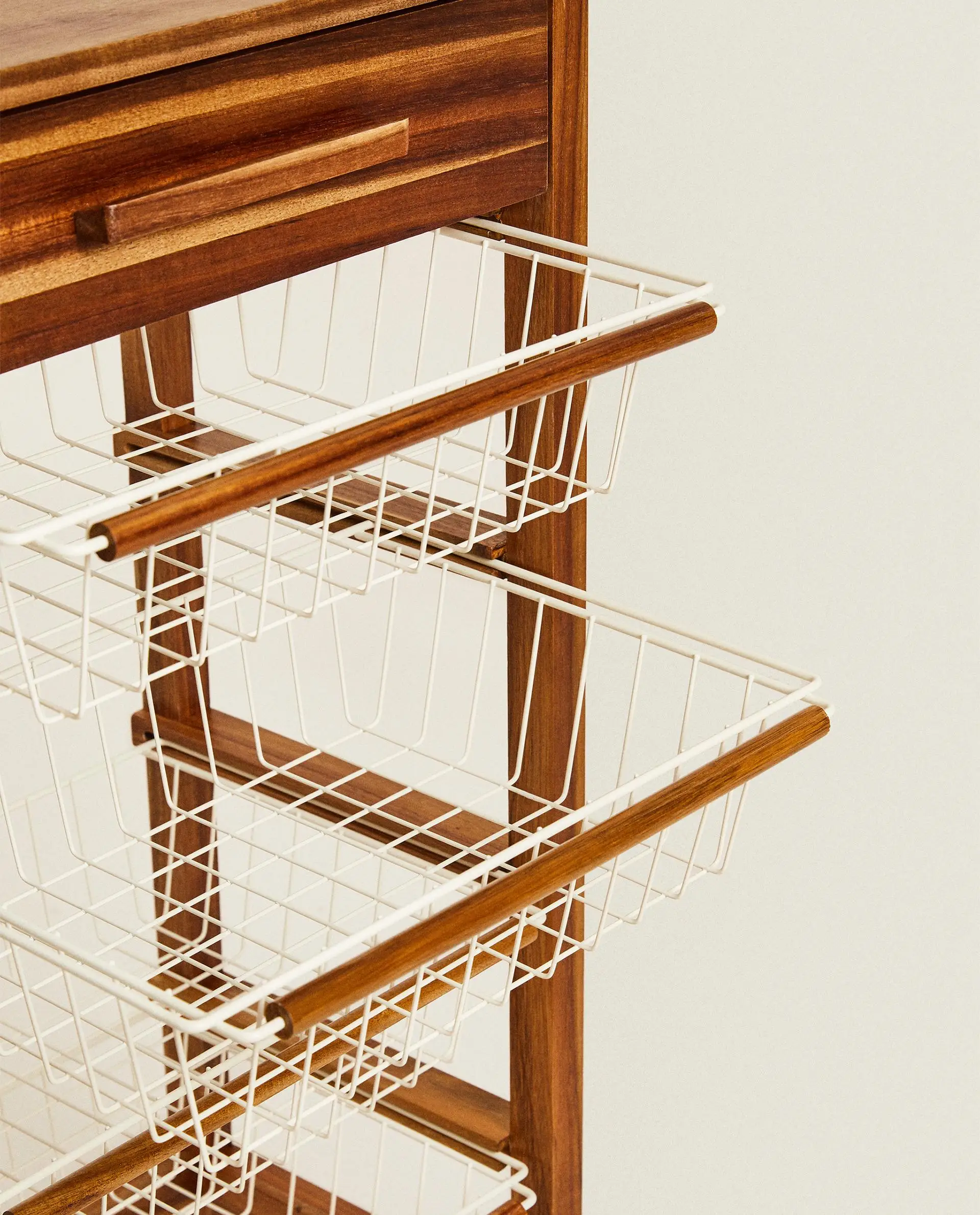 5-Tier Mobile Trolley Basket Storage Rack Wood Vintage Storage Furniture with Wheels Multi-Layer Organizer Home Kitchen