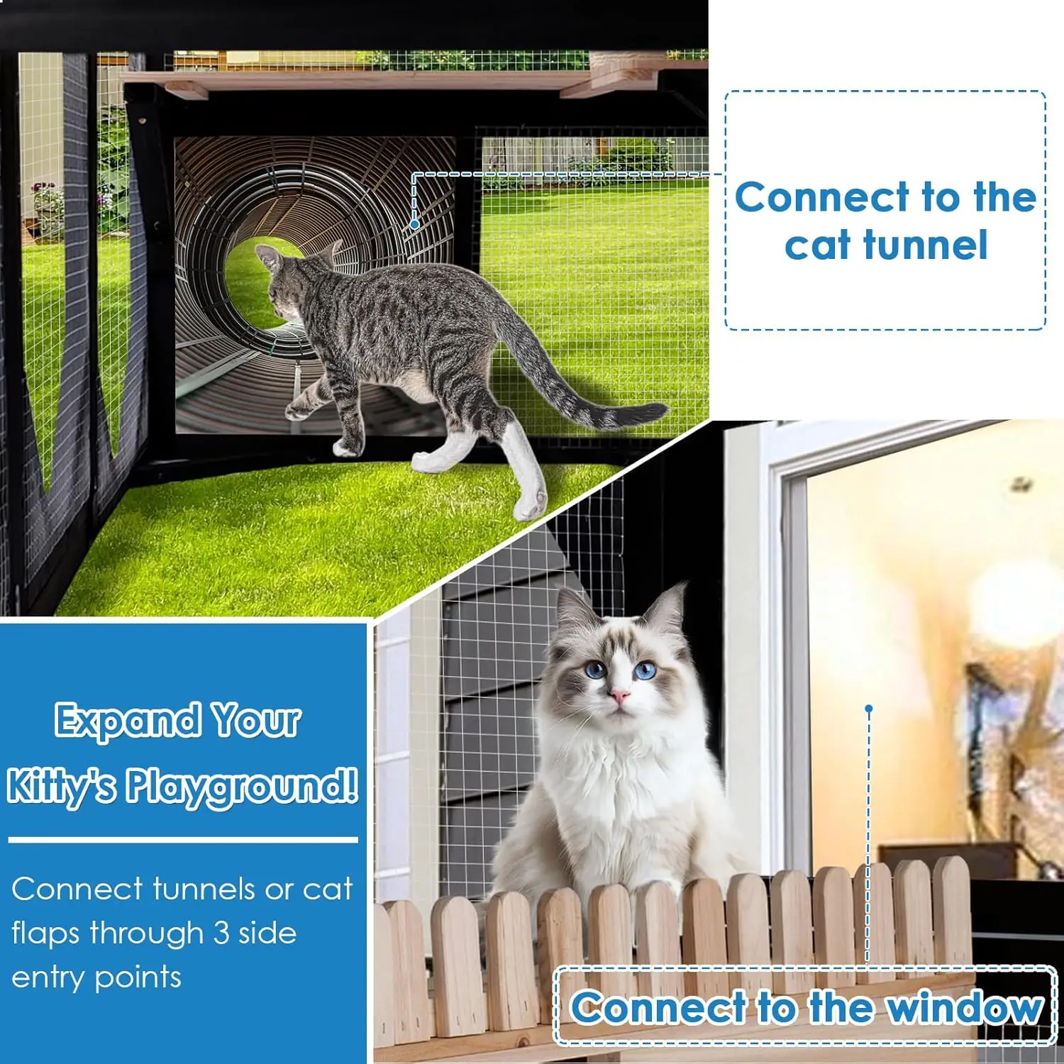 Large Catio Cat Enclosure Walk-in Cat House Kitty Cage 5 Access Doors Waterproof Roof Large Jumping Platforms Outdoor/Indoor - view 5