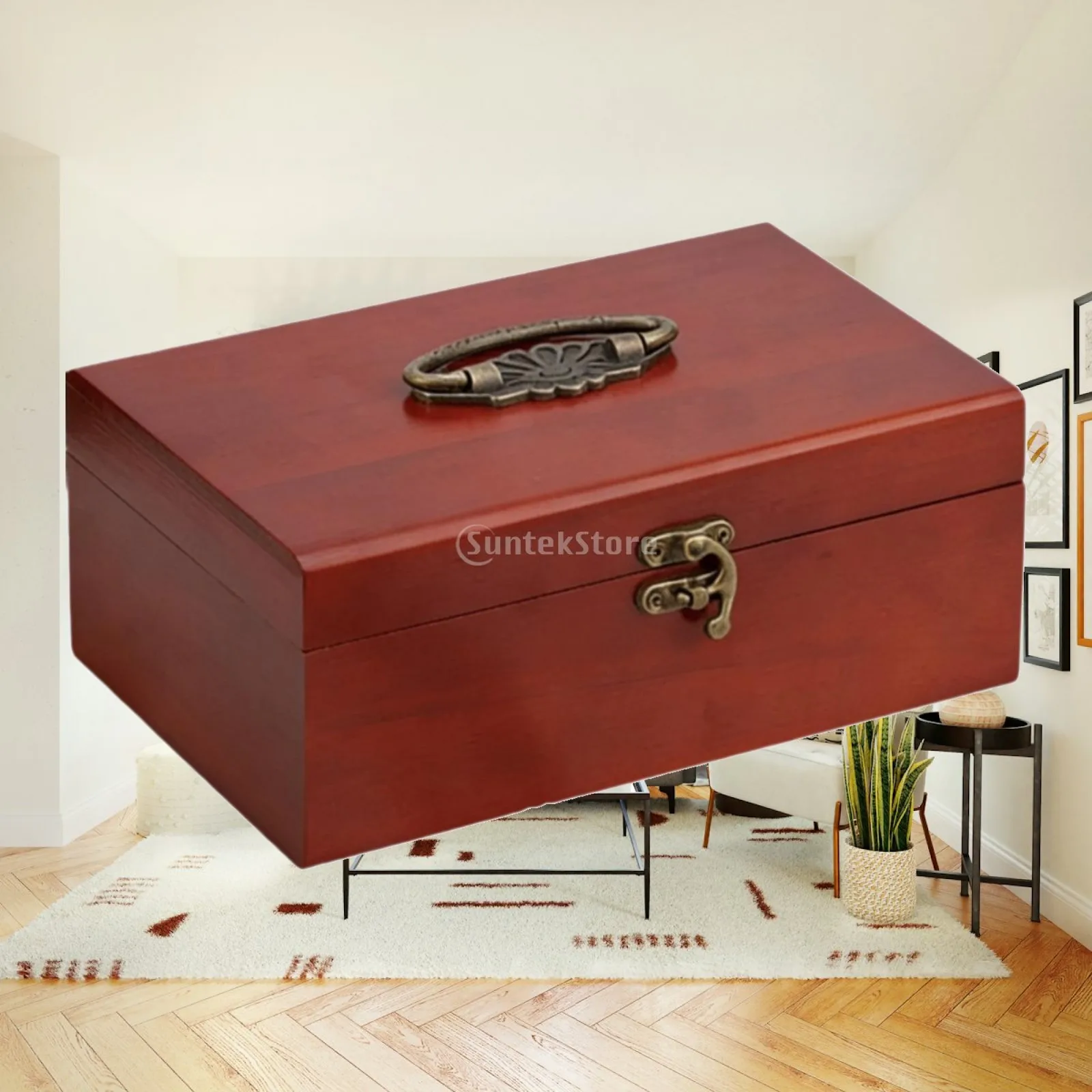 Sewing Storage Box Wood Material Compact Size with Lid and Lock Organizer for Sewing Tools and Threads