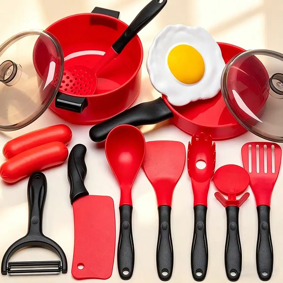 Kids Play Kitchen Cookware Set, 14PCS /22PCS Pretend Cooking Pot Pan Utensils, Simulation Food Role Play Toy for Toddlers