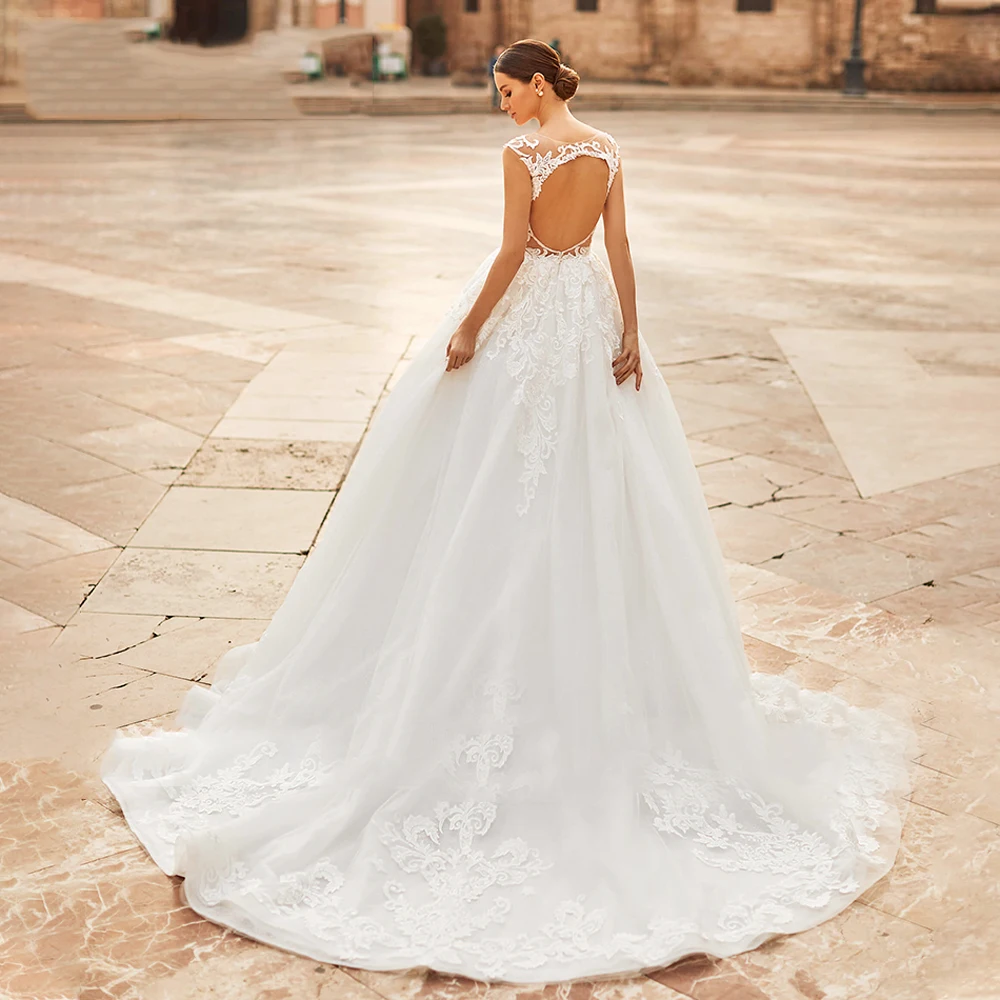 Abiti da sposa classici brillanti senza schienale a-line banchetto di fidanzamento stampa in pizzo scintillante lavapavimenti Vestidos De Novias 2024