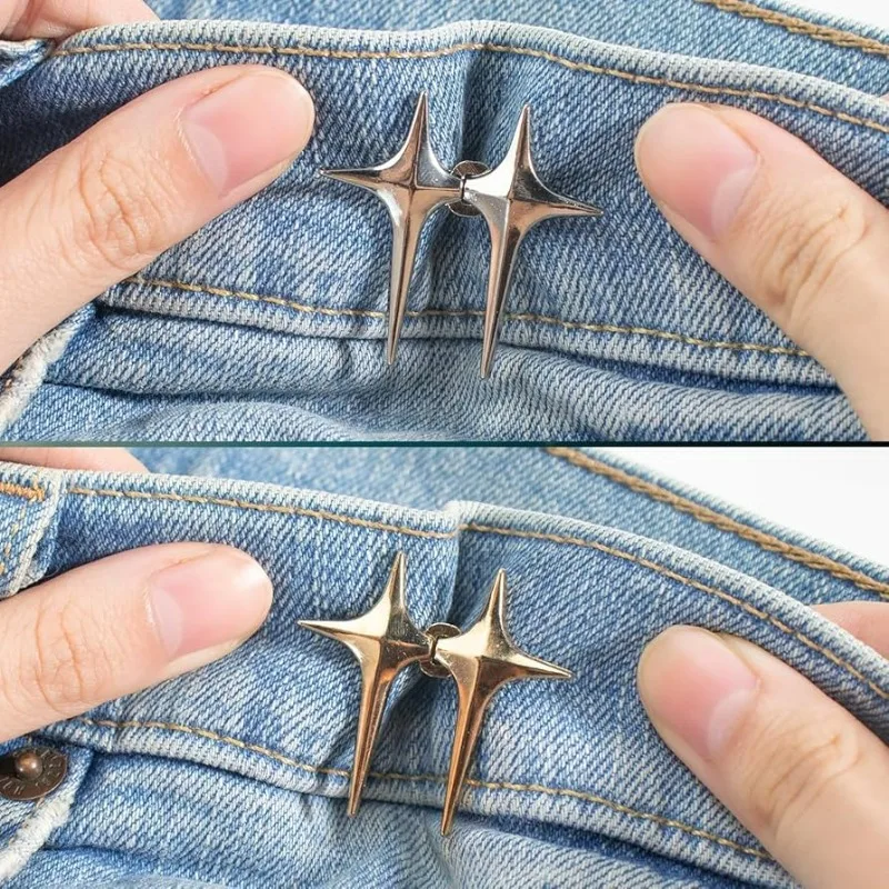

4pcs Tighten Waist Button Metal Jeans Waist Buckle Star Snap Fastener Pants Pin Retractable Brooches Reduce Waist Tightener
