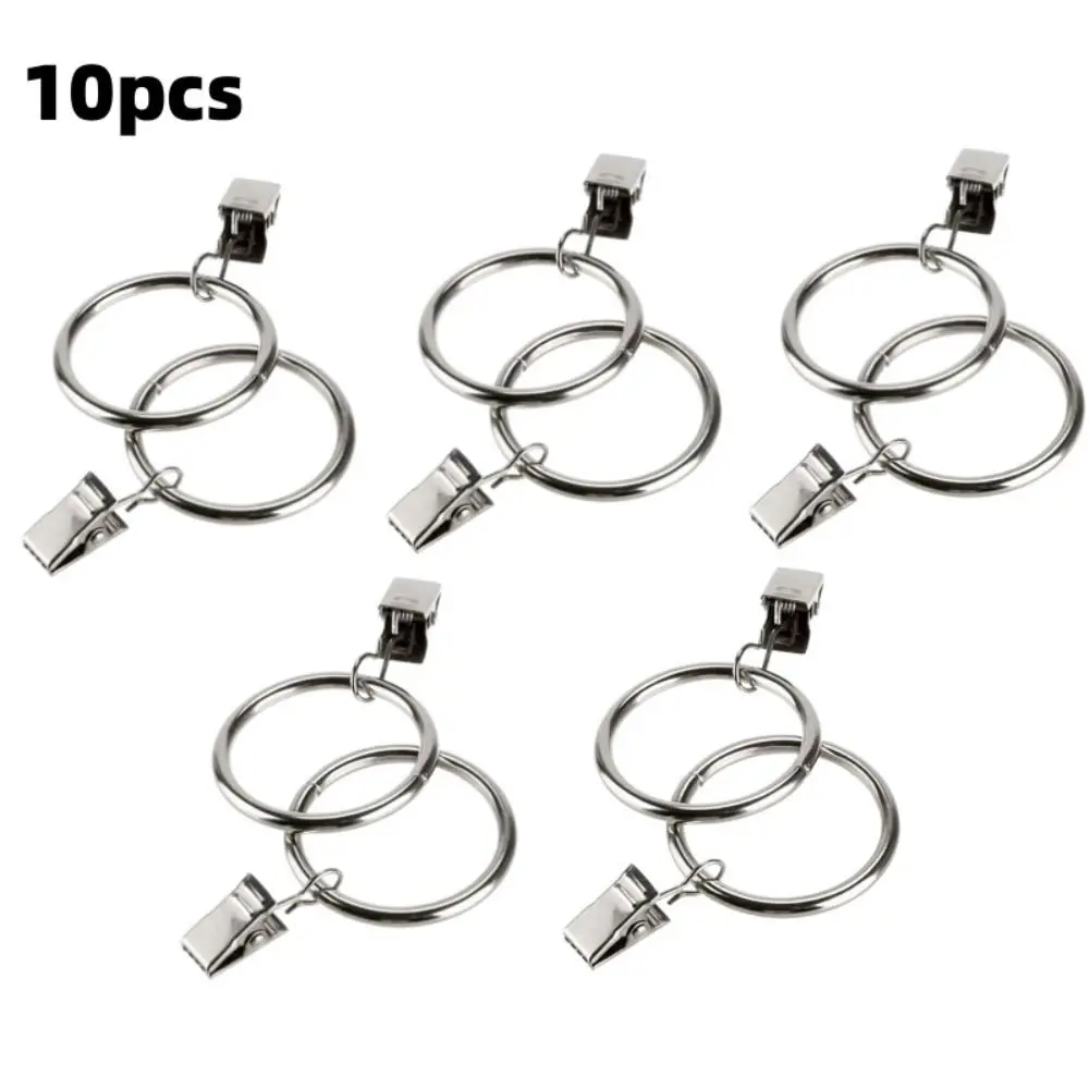 10pcs Decoration with Clips Curtain Rings Clips Curtain Rods Metal Curtain Hanging Ring Rustproof Curtain Rings Buckles Home