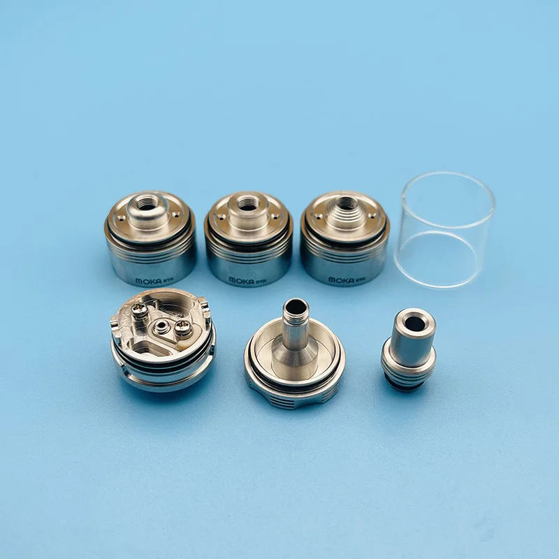 Moka MTL RTA 재건 가능한 탱크 베이프 무화기 W, 에어 핀 7 개, 챔버 3 개, 실버, 316SS, 4.5ml, 22mm