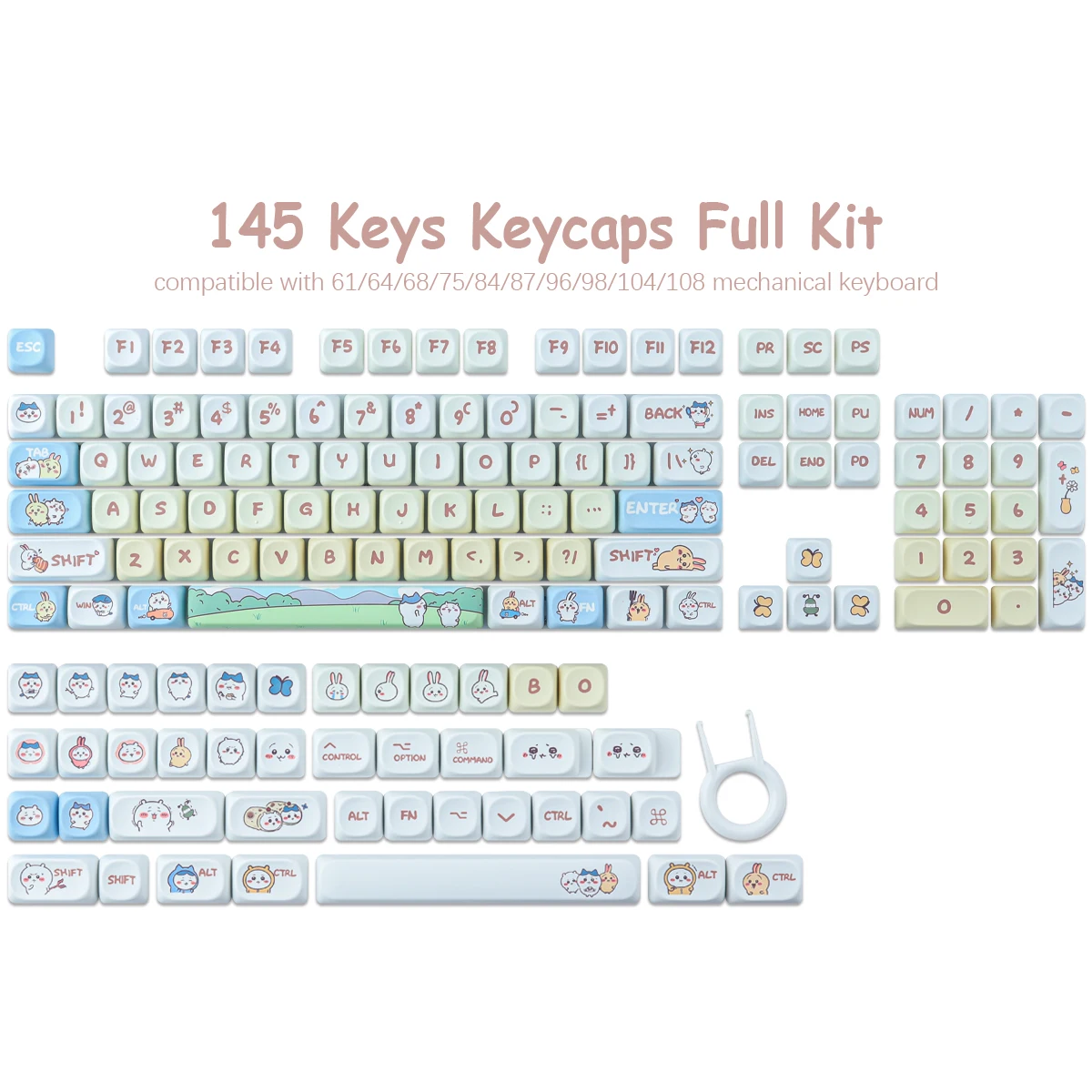 Blue hachi Keycap DYE-Sublimation PBT MOA Profile 145 keys for Mechanical Keyboard Keycaps