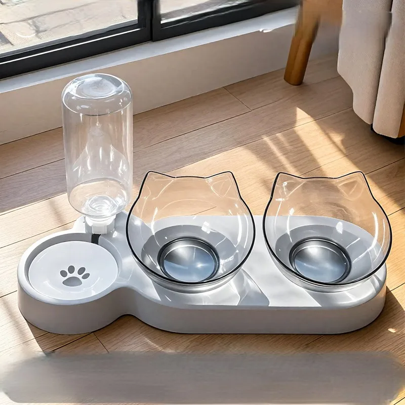 

Automatic Cat Waterer & Feeder with Dual Anti-Mess Bowls, Non-Spill Design, Dry/Wet Separation Multi-Color Options for Cats Dogs