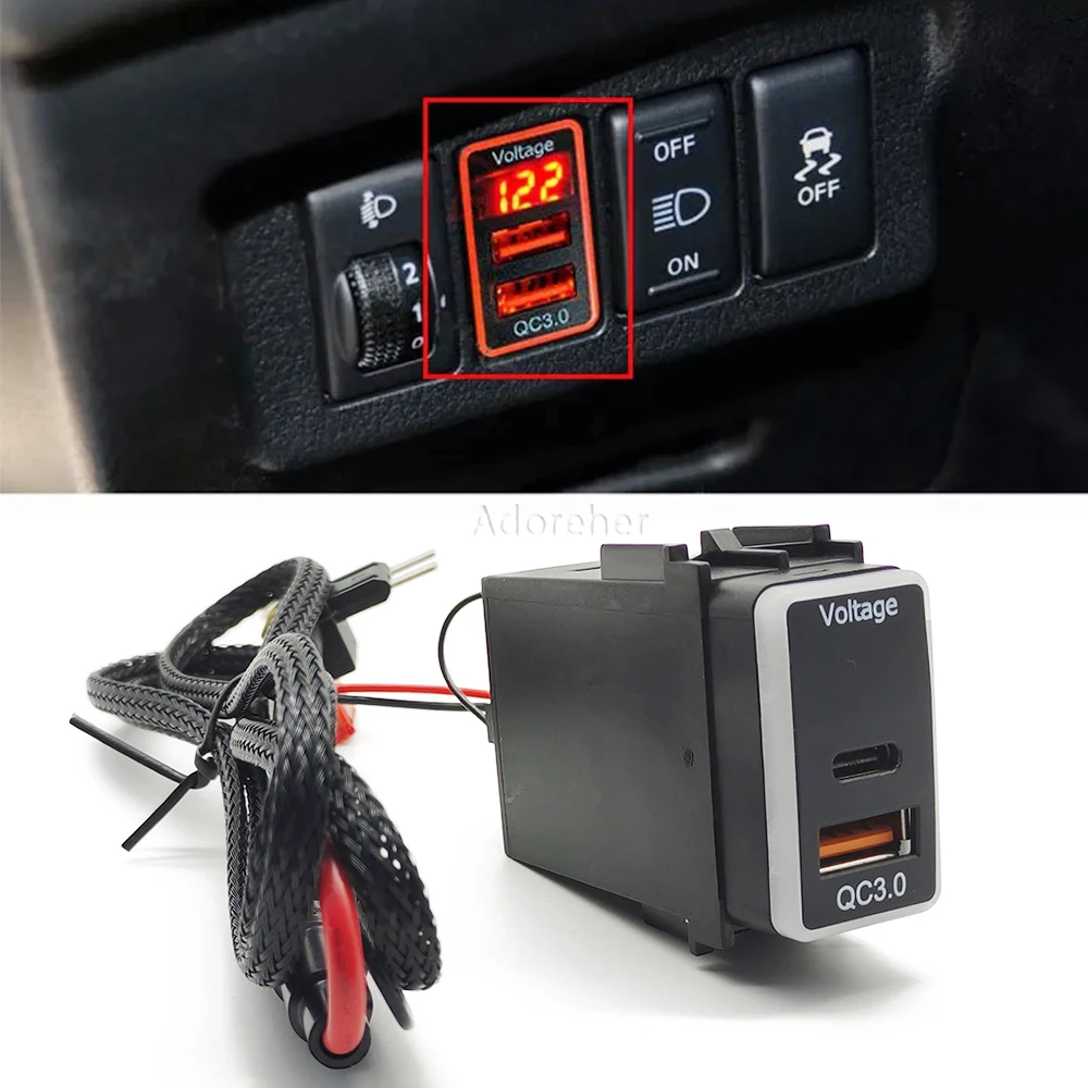 

Dual USB Charger Car Interface Socket Connector Double QC3.0 Voltage Display for Nissan Patrol Y62 X-TRAIL SUNNY SYLPHY Teana