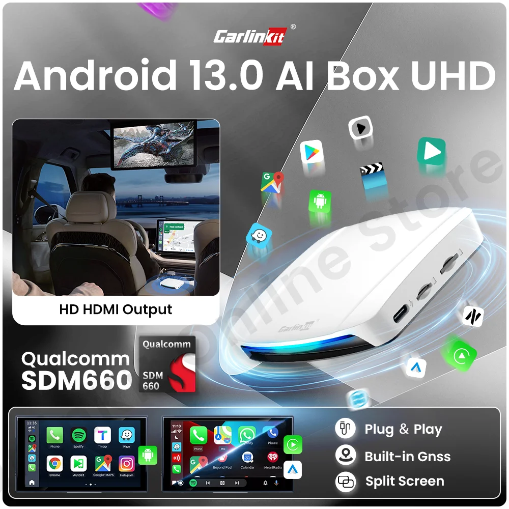 Carlinkit Ai Box UHD Android 13 Qualcomm 8 Core CarPlay Android Auto Wireless Adapter HDMI Output Support Netfilx Youtube IPTV