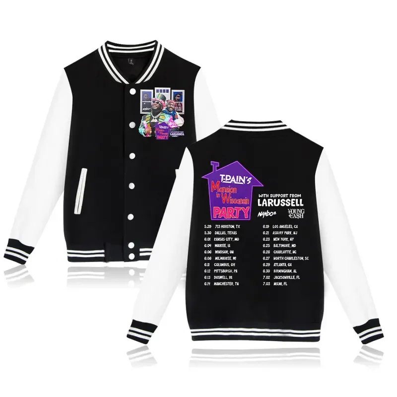 T-Pain Merch Mansion In Wiscansin Party Tour Women Men Long Sleeved Baseball Jacket Trend Casual Baseball Uniform