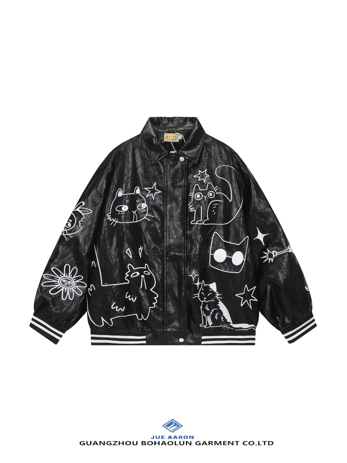 

Мужская свободная повседневная куртка JueAaron из искусственной кожи, осенняя, в американском ретро-стиле, с мультяшной вышивкой, для подростков