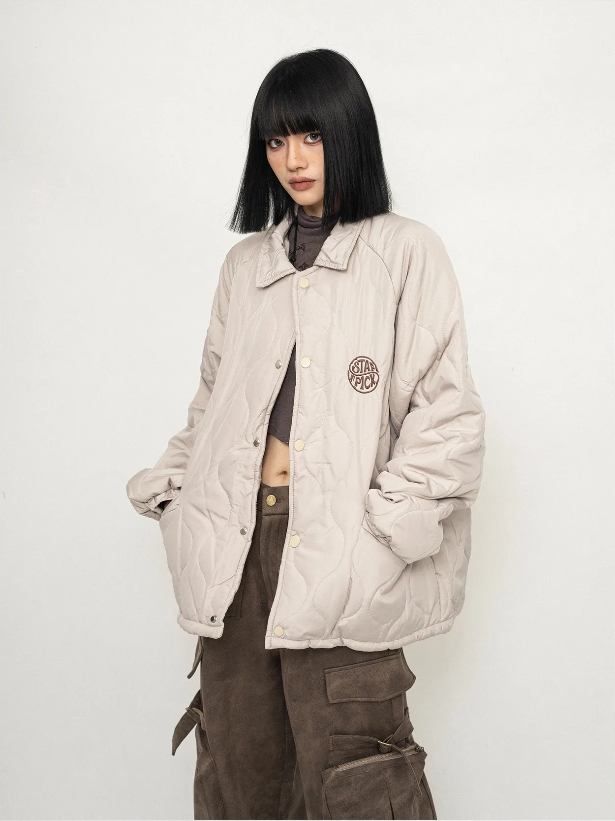 

ZEROSTORE Повседневная хлопковая куртка с вышивкой для мужчин, утепленное пальто с длинными рукавами, с ромбовидным узором, осенне-зимняя верхняя одежда