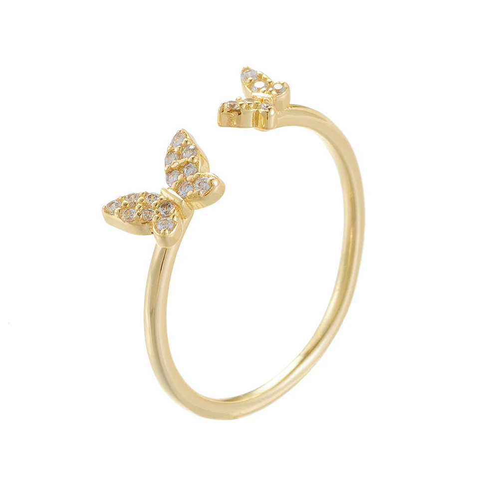 Butterfly Open Ring 925 Sterling Silver 14k Gold Plated Ladies Girl Size Adjustable Fashion Jewelry