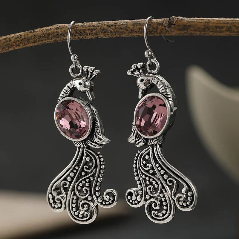 Vintage Relief Long Tailed Sparrow Earrings Inlay Cubic Zircon Exotic Atmosphere Accessory Earrings Women's Fashion Jewelry