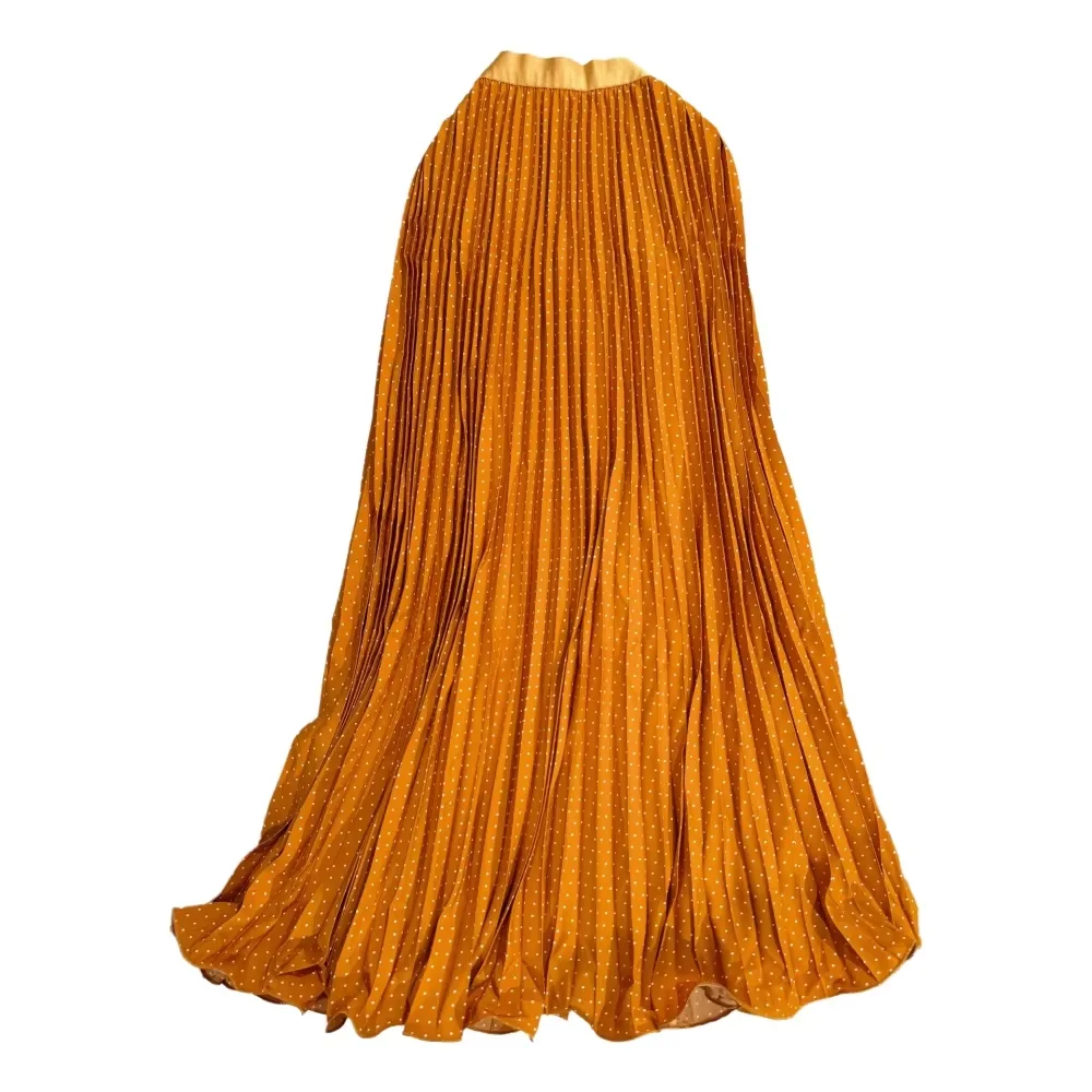 Spring and summer fashion elegant casual silk pleated mini polka dot A-line women's long skirt