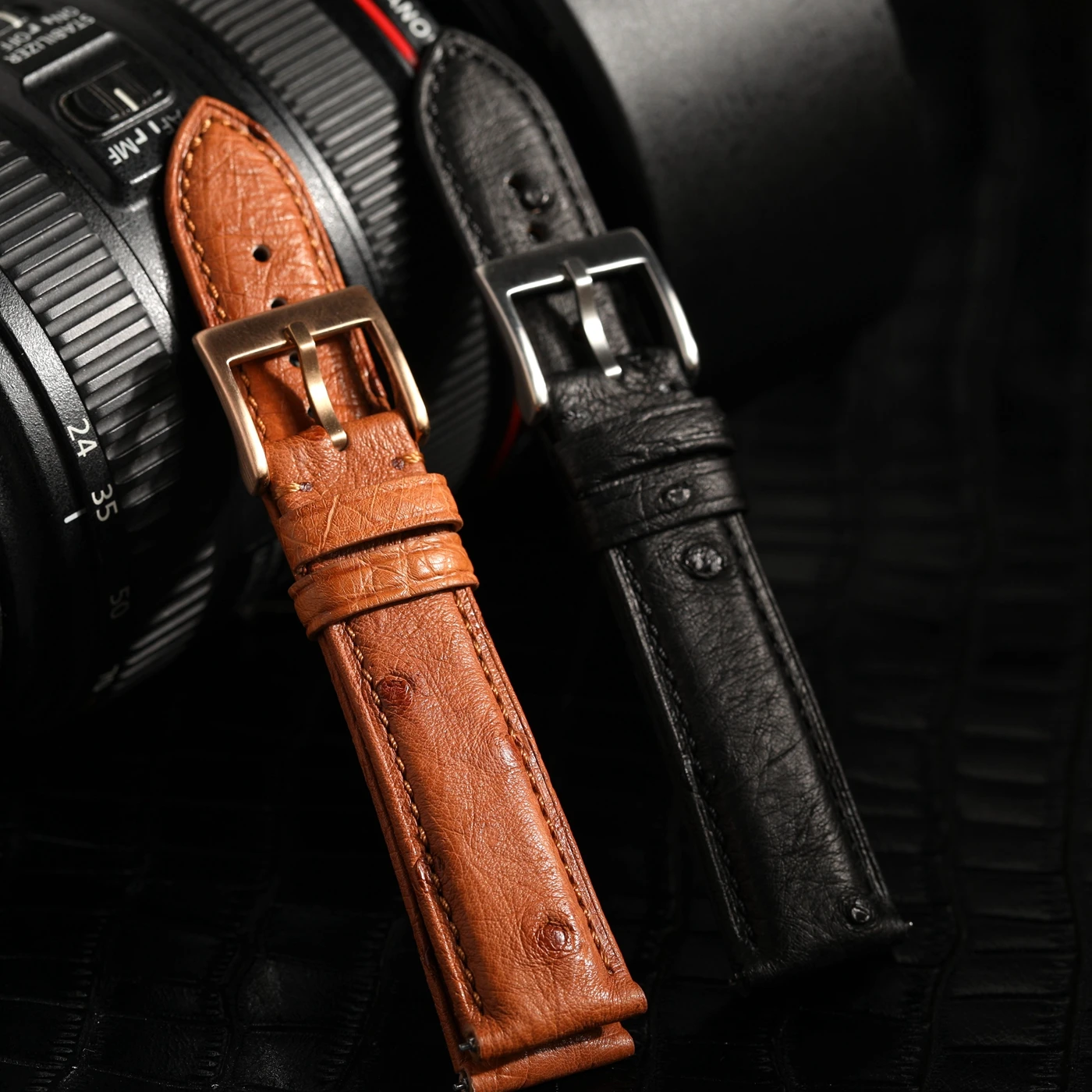 High end luxury ostrich leather strap, 18 19 20 21 22MM black brown soft leather strap, men's retro style bracelet, handmade