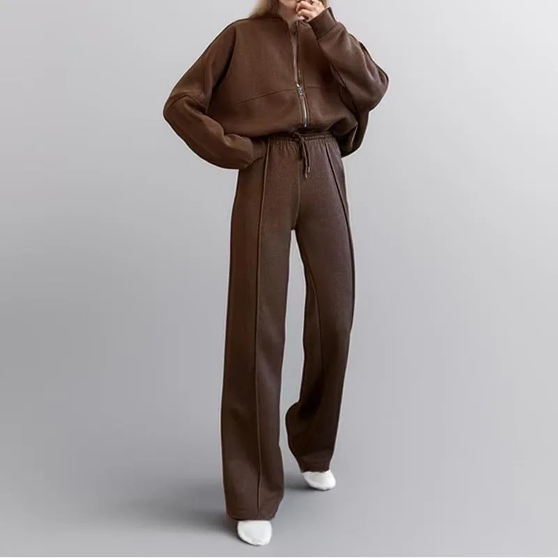 2026 New Spring Women's Zip Up Bomber Jacket and Drawstring Flared Pants Suit Fashion Casual Cozy Daily Sporty Simple Style Sets