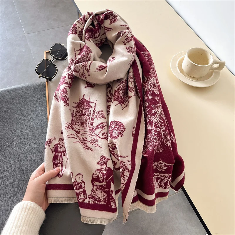 Women Winter Cashmere Scarf 2024 Floral Pashmina Luxury Brand Shawls and Wraps Bufanda Hijab Travel Stoles Echarpe Warm Blanket