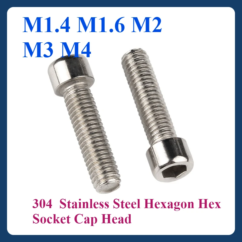 

304 A2-70 Stainless Steel 20-100pcs M1.4 M1.6 M2 M3 M4 l Hexagon Hex Socket Cap Allen Head Bolt Screw Length 3-100mm