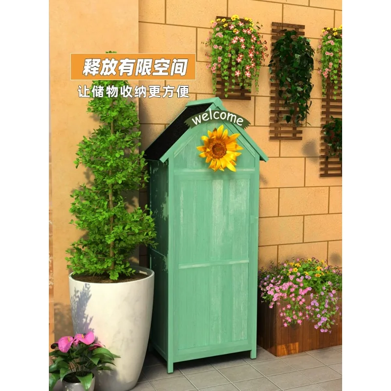 

Solid wood outdoor storage cabinet waterproof and sunscreen yard tool room courtyard balcony sundries storage cabinet simple