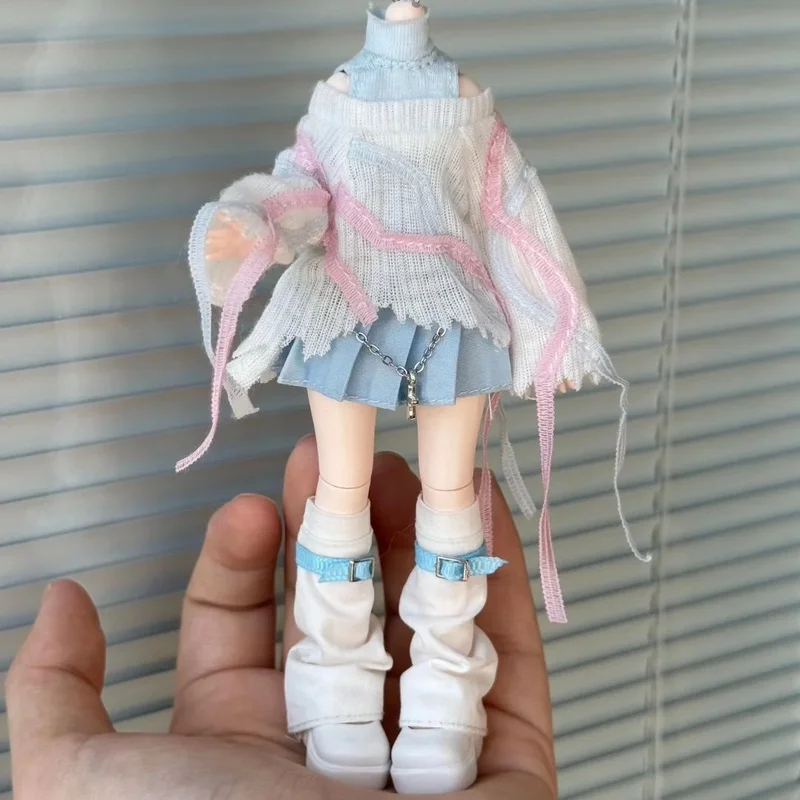 Apocalypse Prologue Michoy 1/12 Bjd Bjd Doll Clothes Casual Off Shoulder Sweater Pleated Skirt Leg Warmers Set Doll Accessories