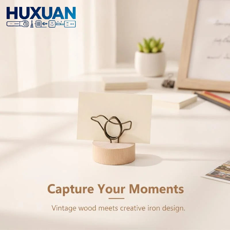 Wooden Base Metal Photo Place Card Holders Creative Decor for Notes Memos Pictures Banquet Event Table Display